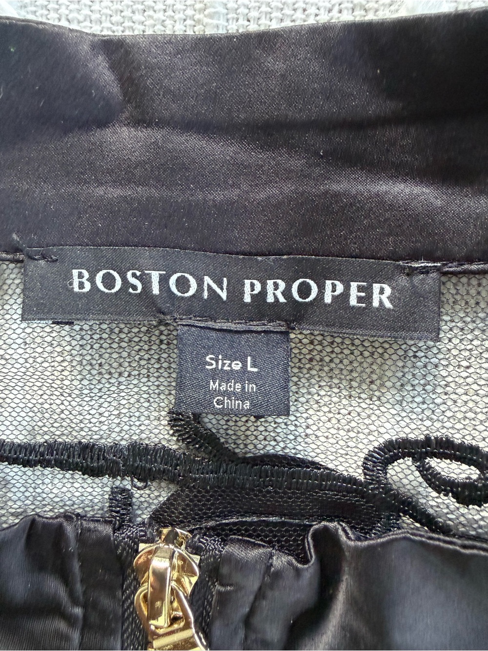 Boston Proper Black Sheer Floral Appliqué Bomber Jacket New - Picture 5 of 10